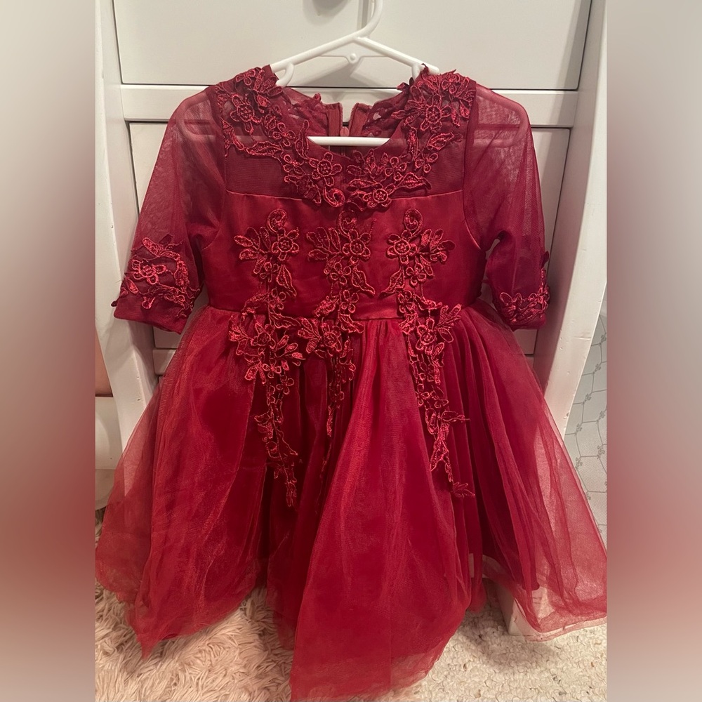 Just Couture Burgundy 3D Lace Dress – Size Toddler 2 – Gorgeous!